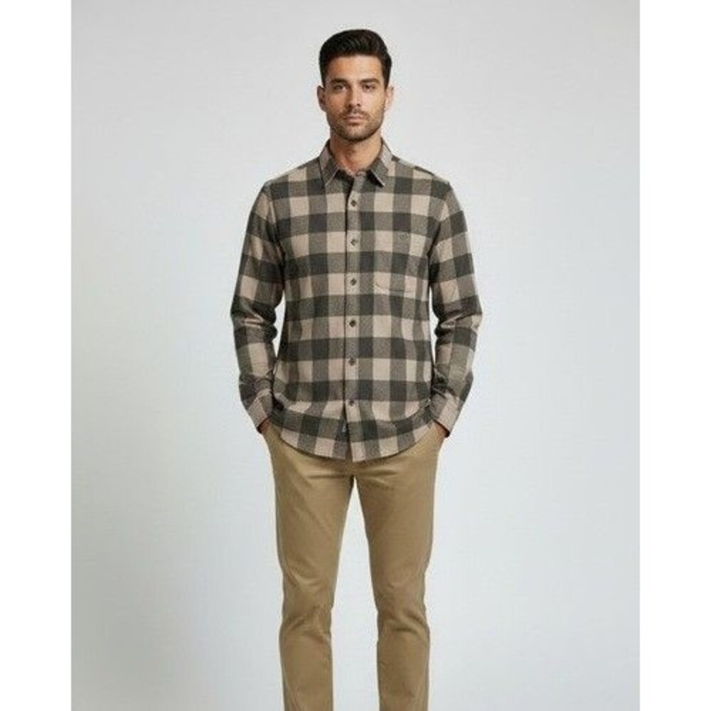 NWT Rhone Hardy Flannel Shirt Foggy Taupe & Iron Buffalo Check Men's Size 2XL - Picture 10 of 12